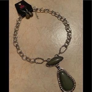 Silver & and Olive Green short necklace/earring set